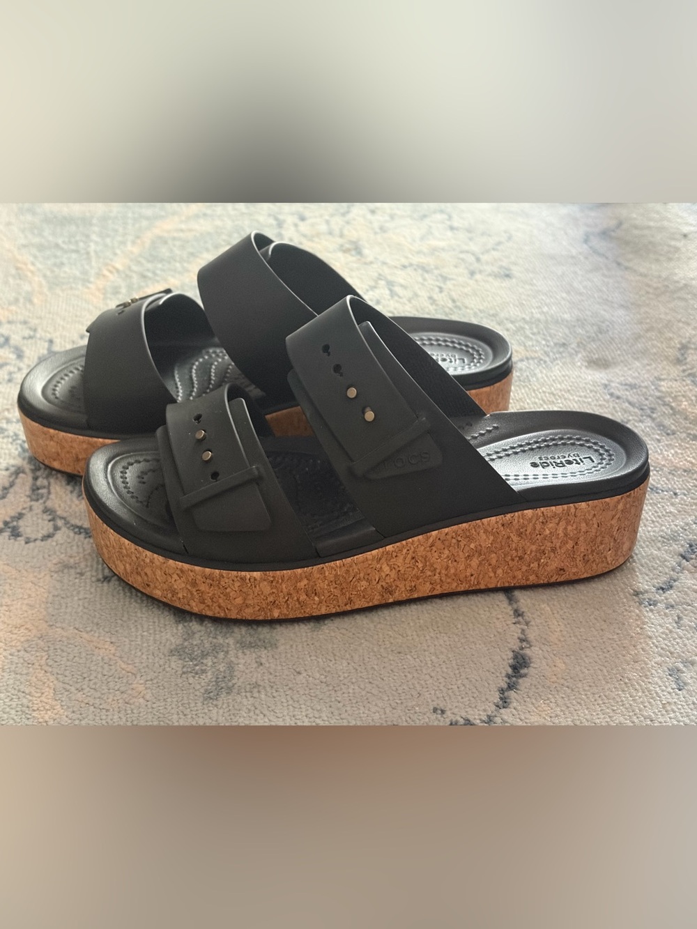CROCS Black Platform Sandal with Cork-Look Sole